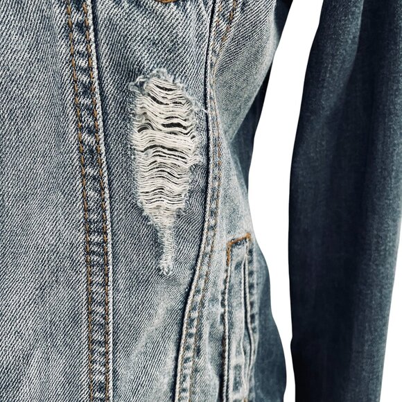 Juicy Couture XS Rhinestone Distressed Denim Jacket Y2K Bling Glam Grunge - Picture 9 of 13